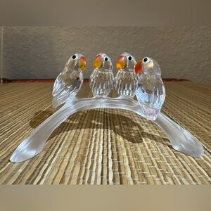 Swarovski Crystal Four Baby Lovebirds On A Branch Figurine With Box and Foam
